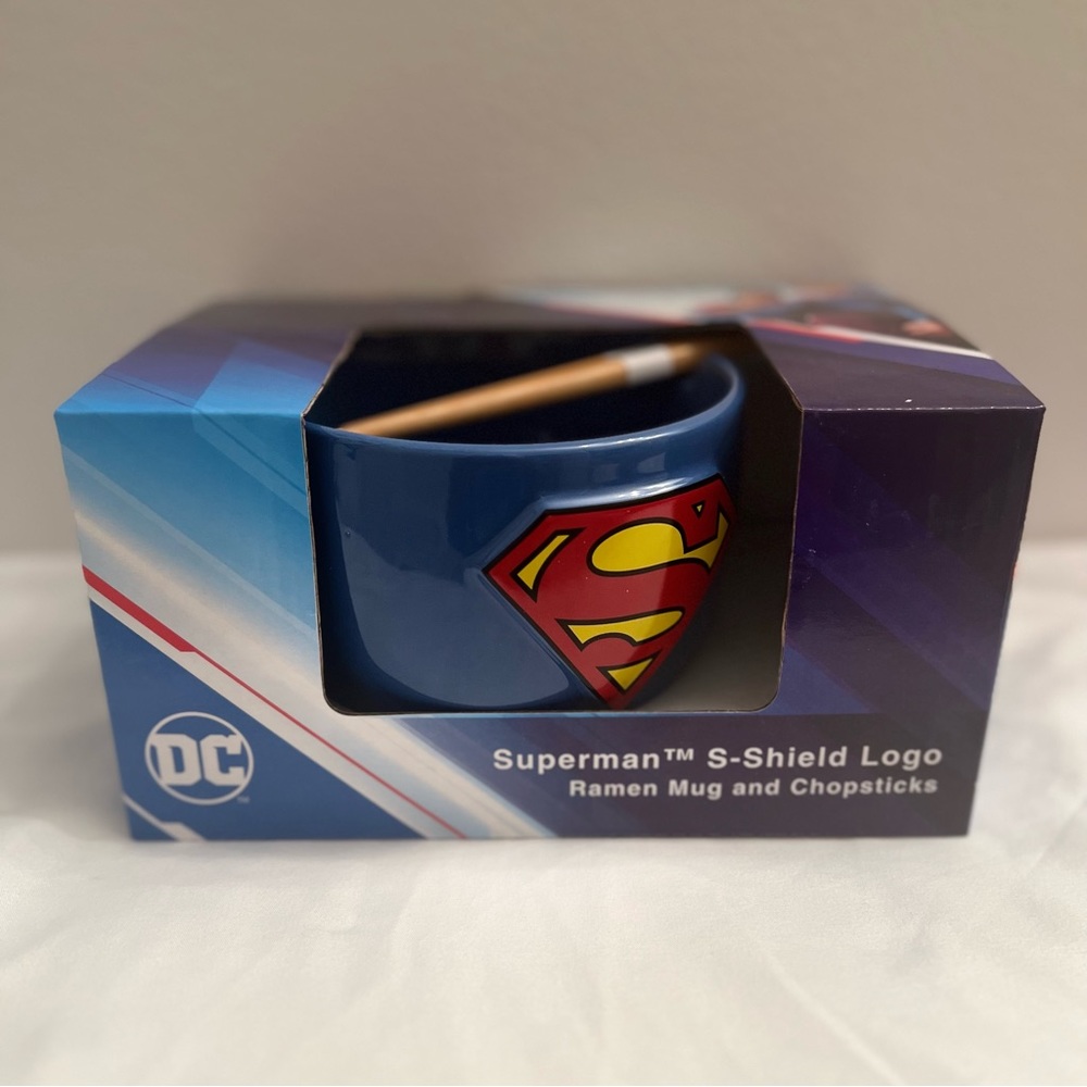 Superman Ramen Bowl Set DC Comics Superhero Mug Chopsticks Kitchen Dinnerware
